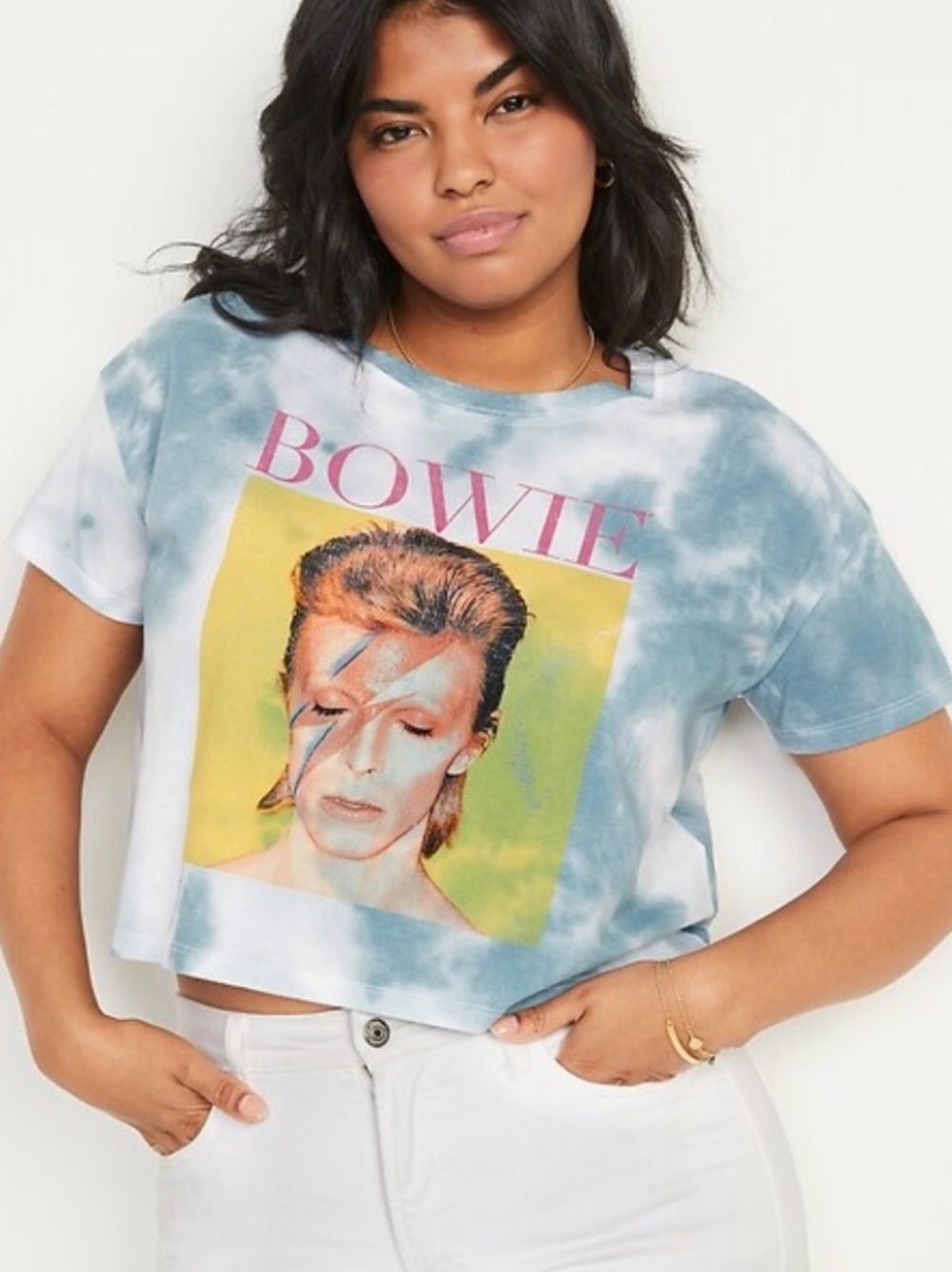 Bowie Oversized Cropped Tie-dye Band Tee | Size Small
